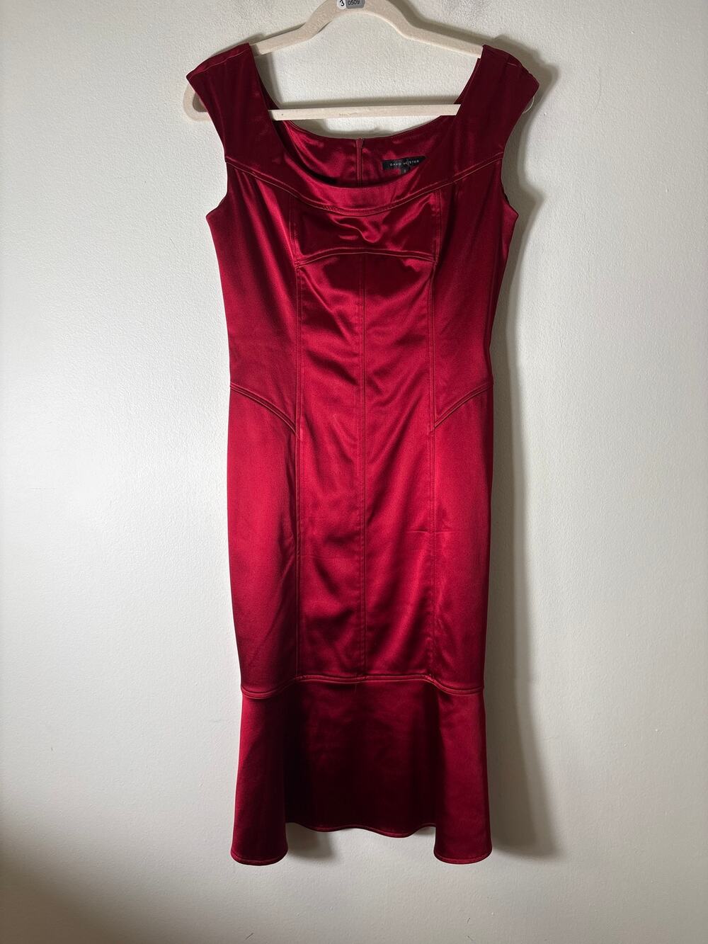 David Meister Rred Satin Midi Cocktail Dress Sz 8